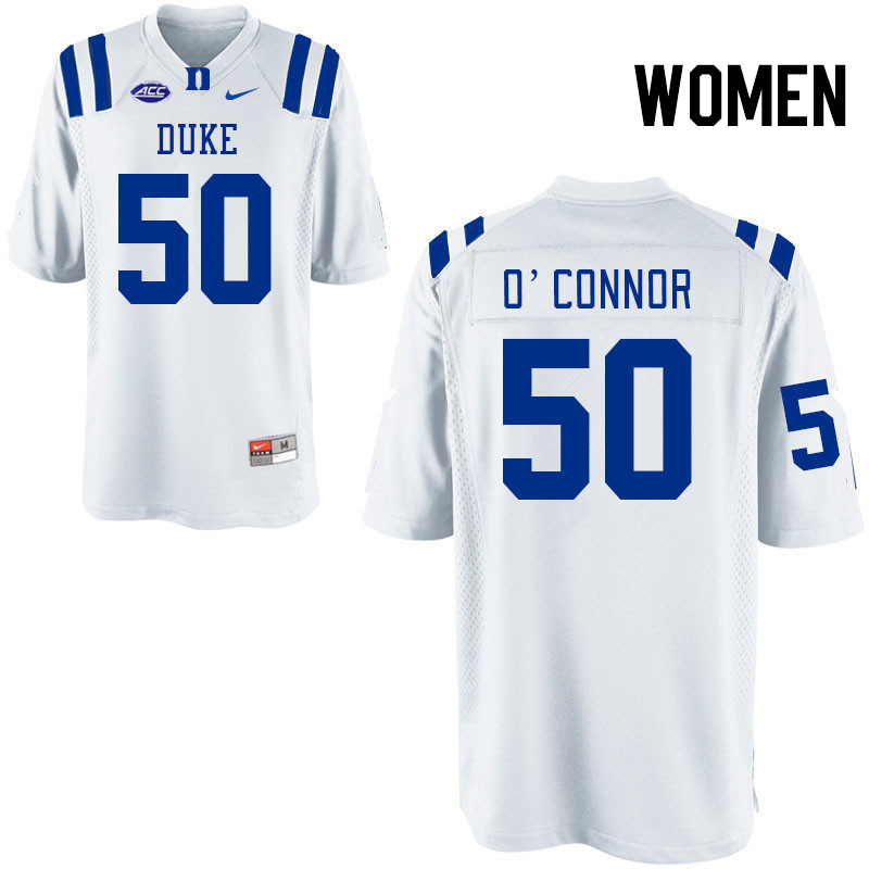 Women #50 Kevin O'Connor Duke Blue Devils College Football Jerseys Stitched Sale-White - Click Image to Close